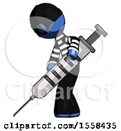 Poster, Art Print Of Blue Thief Man Using Syringe Giving Injection