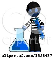 Poster, Art Print Of Blue Thief Man Holding Test Tube Beside Beaker Or Flask