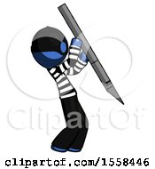Poster, Art Print Of Blue Thief Man Stabbing Or Cutting With Scalpel