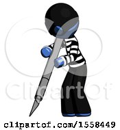 Poster, Art Print Of Blue Thief Man Cutting With Large Scalpel