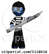 Blue Thief Man Holding Large Scalpel