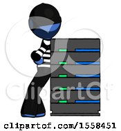 Poster, Art Print Of Blue Thief Man Resting Against Server Rack