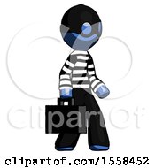 Poster, Art Print Of Blue Thief Man Walking With Briefcase To The Right