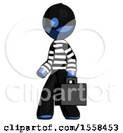 Poster, Art Print Of Blue Thief Man Walking With Briefcase To The Left