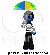 Poster, Art Print Of Blue Thief Man Holding Umbrella Rainbow Colored