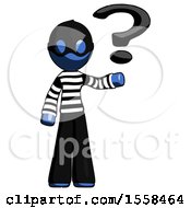 Blue Thief Man Holding Question Mark To Right