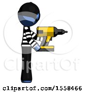 Poster, Art Print Of Blue Thief Man Using Drill Drilling Something On Right Side