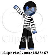 Blue Thief Man Waving Emphatically With Right Arm