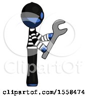 Blue Thief Man Using Wrench Adjusting Something To Right