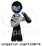 Blue Thief Man Holding Hammer Ready To Work