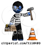 Poster, Art Print Of Blue Thief Man Under Construction Concept Traffic Cone And Tools