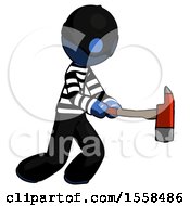 Poster, Art Print Of Blue Thief Man With Ax Hitting Striking Or Chopping