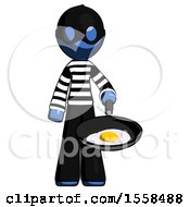 Blue Thief Man Frying Egg In Pan Or Wok