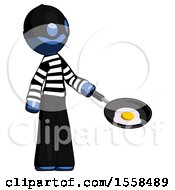 Poster, Art Print Of Blue Thief Man Frying Egg In Pan Or Wok Facing Right