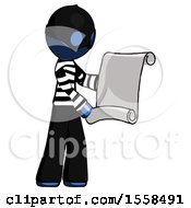 Poster, Art Print Of Blue Thief Man Holding Blueprints Or Scroll