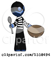 Poster, Art Print Of Blue Thief Man With Empty Bowl And Spoon Ready To Make Something