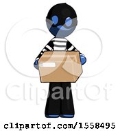 Blue Thief Man Holding Box Sent Or Arriving In Mail