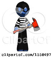 Poster, Art Print Of Blue Thief Man Holding Red Fire Fighters Ax