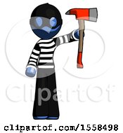 Poster, Art Print Of Blue Thief Man Holding Up Red Firefighters Ax