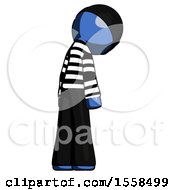 Poster, Art Print Of Blue Thief Man Depressed With Head Down Back To Viewer Right