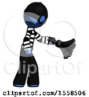 Poster, Art Print Of Blue Thief Man Dusting With Feather Duster Downwards
