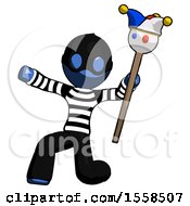 Poster, Art Print Of Blue Thief Man Holding Jester Staff Posing Charismatically
