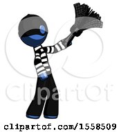 Poster, Art Print Of Blue Thief Man Dusting With Feather Duster Upwards