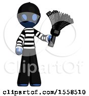 Poster, Art Print Of Blue Thief Man Holding Feather Duster Facing Forward