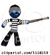 Poster, Art Print Of Blue Thief Man Bo Staff Pointing Right Kung Fu Pose
