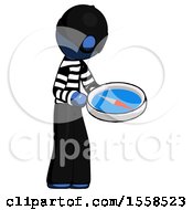 Poster, Art Print Of Blue Thief Man Looking At Large Compass Facing Right