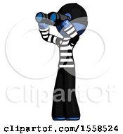Blue Thief Man Looking Through Binoculars To The Left