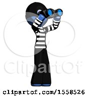 Poster, Art Print Of Blue Thief Man Looking Through Binoculars To The Right