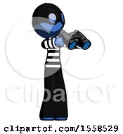 Poster, Art Print Of Blue Thief Man Holding Binoculars Ready To Look Right