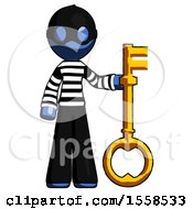 Blue Thief Man Holding Key Made Of Gold
