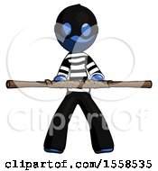 Blue Thief Man Bo Staff Kung Fu Defense Pose