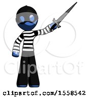 Blue Thief Man Holding Sword In The Air Victoriously