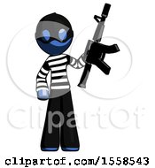 Poster, Art Print Of Blue Thief Man Holding Automatic Gun