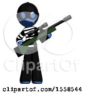 Poster, Art Print Of Blue Thief Man Holding Sniper Rifle Gun