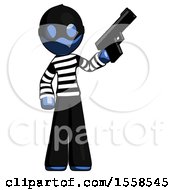 Poster, Art Print Of Blue Thief Man Holding Handgun