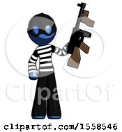 Poster, Art Print Of Blue Thief Man Holding Tommygun