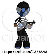 Poster, Art Print Of Blue Thief Man Tommy Gun Gangster Shooting Pose