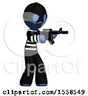 Poster, Art Print Of Blue Thief Man Shooting Automatic Assault Weapon