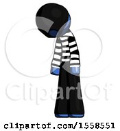 Poster, Art Print Of Blue Thief Man Depressed With Head Down Turned Left