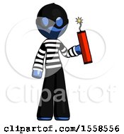 Poster, Art Print Of Blue Thief Man Holding Dynamite With Fuse Lit