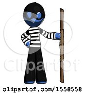 Poster, Art Print Of Blue Thief Man Holding Staff Or Bo Staff