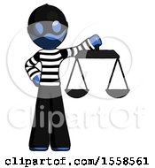 Poster, Art Print Of Blue Thief Man Holding Scales Of Justice