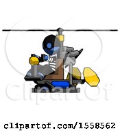 Poster, Art Print Of Blue Thief Man Flying In Gyrocopter Front Side Angle View