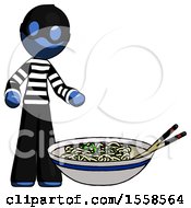 Poster, Art Print Of Blue Thief Man And Noodle Bowl Giant Soup Restaraunt Concept