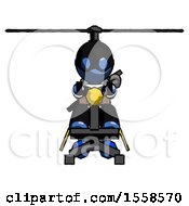 Blue Thief Man Flying In Gyrocopter Front View