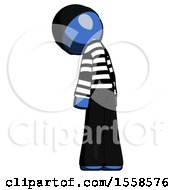 Poster, Art Print Of Blue Thief Man Depressed With Head Down Back To Viewer Left